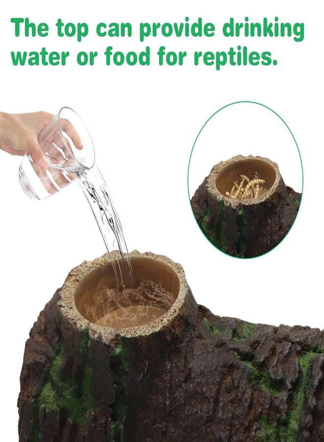 APlayfulBee 2 in 1 Reptile Hide Cave and Reptile Water/Food Feeding Bowl, Green-Glow in Dark, Turtle Basking Platform Habitat Hiding Cave Climbing Tank Aquarium Ornament for Lizards, Frogs, Snakes,Chameleon (M) - Image 3